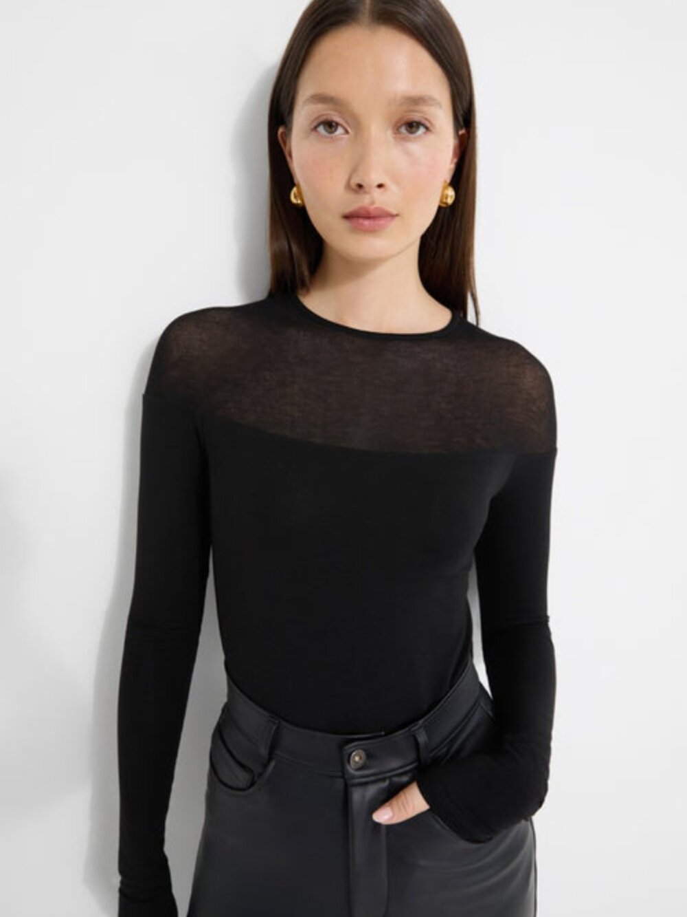 Marcella Black Sheer Panel Long Sleeve Top XXXL